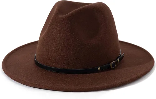 Vista 21 de Lisianthus - Sombrero con cinta con hebilla de ajuste, para mujer, modelo Fedora Negro