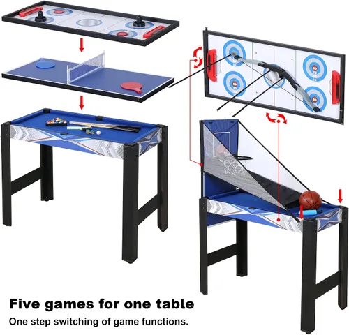 Vista 7 de HLC Mesa de juego combinada múltiple de 3 pies 5 en 1, juego de mesa plegable de combinación de juegos múltiples con mesa de billar, mesa de hockey