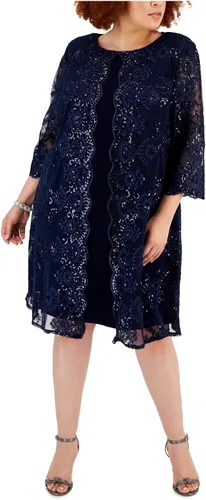 Vista 8 de Alex Evenings Vestido recto con cuello redondo y chaqueta para mujer de talla grande Paloma