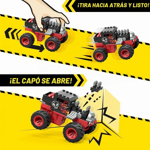 Vista 4 de MEGA Hot Wheels Monster Trucks Set de Construcción de Vehículos Juguetes, Carrera de Choques y Destrucciones Bone Shaker con 151 Piezas, 1 Mini