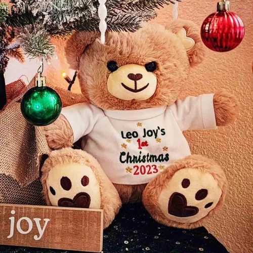 Vista 4 de DIBSIES Oso de peluche personalizado para la primera Navidad del bebé, 12 pulgadas