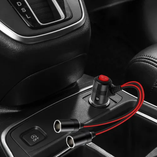 Vista 7 de Herfair Divisor de encendedor de cigarrillos para automóvil, adaptador de encendedor de cigarrillos de 2 enchufes, cable de extensión, puerto