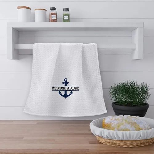 Vista 3 de OHSUL Toallas de playa altamente absorbentes con ancla de barco, toallas de cocina, toallas de baño, toallas de mano de anclaje azul marino
