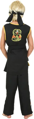 Vista 3 de Disfraz de Cobra Kai negro para niños, sin mangas, uniforme de Karate Gi, traje de Halloween