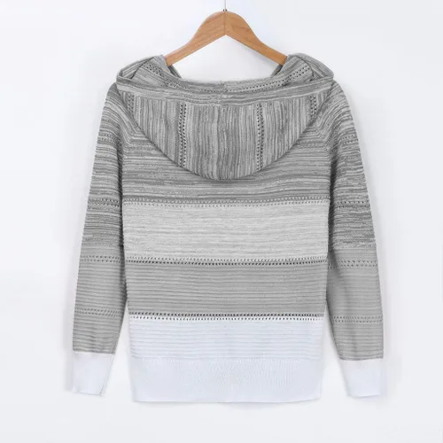 Vista 4 de YAnGSale Suéter casual de retazos para mujer, con capucha, de moda, de manga larga, con capucha, de punto, Blanco