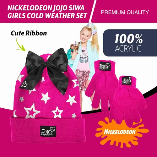 Vista 2 de Nickelodeon JoJo Siwa - Juego de guantes y gorro de invierno para niñas 4 a 7 años