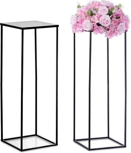 Vista 14 de Nuptio Jarrón de metal negro, 2 piezas de 15.7 pulgadas de alto, jarrones cilíndricos y cuadrados para centros de mesa, decoraciones para el hogar