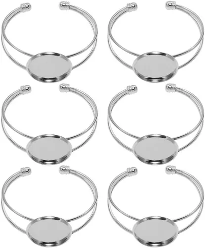 Vista 16 de Exceart 6 unidades de pulseras con ajuste de cabujón redondo en blanco, bandejas de bisel ajustables, pulseras para bricolaje y fabricación de joyas