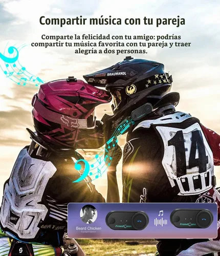 Vista 3 de TCOM VB - Casco de motocicleta con Bluetooth para uso compartido de música, sistemas de comunicación de intercomunicación universales de 800 M