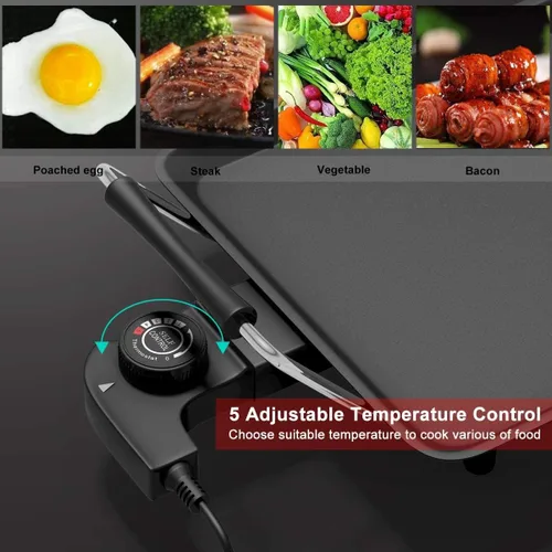 Vista 3 de MAT EXPERT Parrilla Teppanyaki de mesa de 35 pulgadas, parrilla portátil antiadherente para barbacoa, placa de barbacoa eléctrica de 2000 W con 5