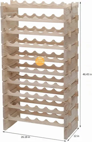 Vista 8 de Estante de madera maciza apilable para vino (60 botellas, color natural)