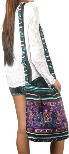 Vista 4 de TribeAzure - Bolso bandolera de algodón con diseño de elefante, estilo hobo, estilo bohemio, hippie, libro, amplio, colorido, espacioso e informal