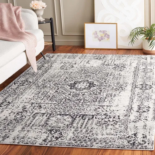 Vista 5 de SAFAVIEH Evoke Collection EVK260T Medallón oriental envejecido de 2'2" x 4', color marfil y negro, no desprende pelusa, alfombra de acento para sala