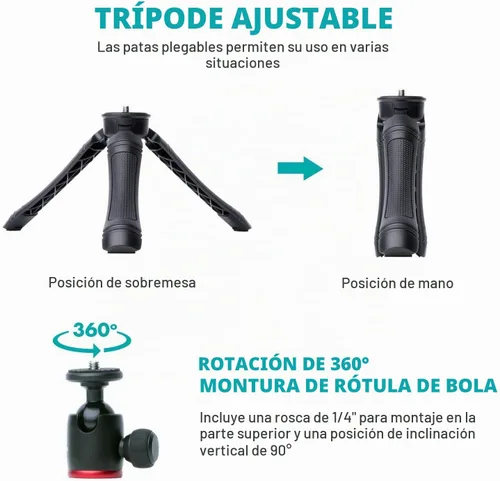 Vista 7 de Kit de vlogging Movo iVlogger para iPhone - Compatible con Lightning, kit de iniciación de YouTube para creadores de contenido - Accesorios: trípode