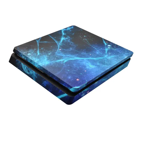 Vista 2 de eXtremeRate Full Set Faceplate Skin Decals Stickers and 2 Led Lightbar for ps4 Slimfor ps4 Slim Console & 2 Controller Decal Covers - Blue Galaxy