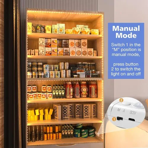 Vista 2 de WOBANE Tira de luz recargable con sensor de movimiento, luces LED para armario, escalera, despensa, armario, cama, casillero, 2700 K, blanco cálido