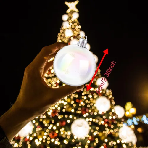 Vista 4 de 12 adornos de plástico iridiscentes de Navidad de 2.36 pulgadas, adornos iridiscentes para árbol de Navidad, bolas transparentes para Halloween