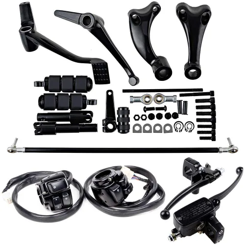 Vista 17 de Juego compatible para 1 pulgada de manillar de Harley 96-12, interruptor de bocina, luces delanteras y señales de giro, empuñaduras y tapa de Negro