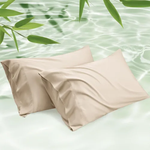 Vista 24 de Bedsure Fundas de almohada de tamaño estándar, fundas de almohada refrescantes, rayón derivado de bambú, color gris oscuro, juego de 2, fundas