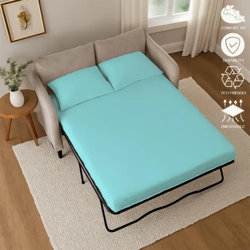 Vista 5 de Juego de sábanas para sofá cama, 100% algodón de 400 hilos, juego de 4 piezas, sábana ajustada con bolsillo profundo, suave, sin arrugas