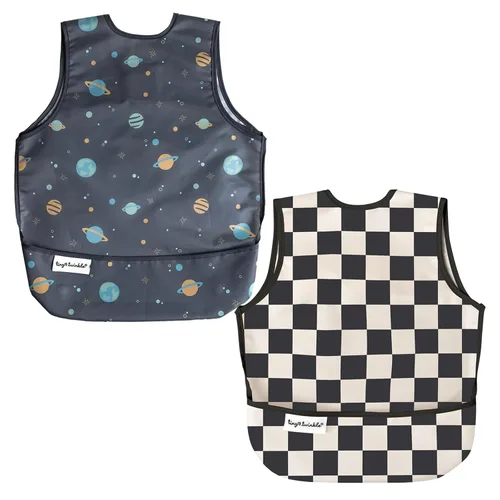 Vista 20 de Tiny Twinkle Baberos para bebé a prueba de desorden Paquete de 2 baberos impermeables para comer Delantal de bebé para alimentación, lavable a
