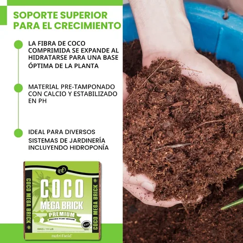 Vista 3 de Coco Coir Mega Ladrillo Orgánico de Fibra de Coco 11 Libras Bloque Comprimido Pre Lavado Buffered RHP Certificado Tierra para Macetas Uso