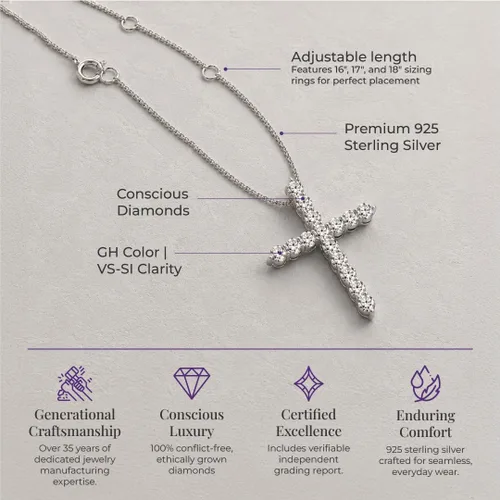 Vista 2 de 1/6 - 1/2 CTW Lab Diamond Cross Necklace 14K Gold Plated Sterling Silver
