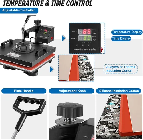 Vista 5 de TOPDEEP Máquina de prensa de calor 5 en 1, prensa de calor de 15 x 15 pulgadas, máquina de prensado de camisetas, diseño deslizante, máquina