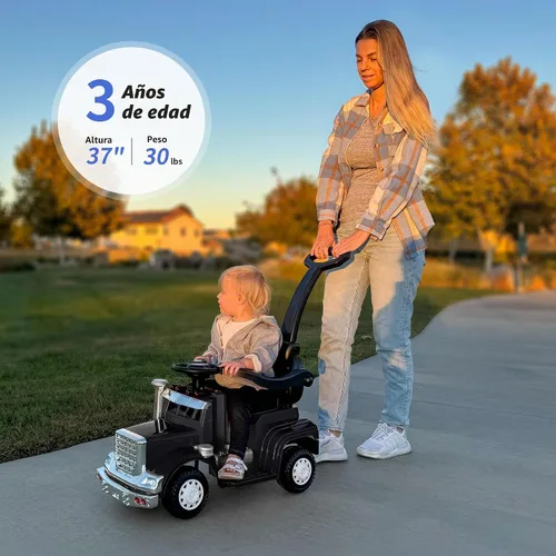 Vista 2 de Outfunny Coche de empuje 3 en 1 para niños pequeños de 1 a 3 años con mango y música Negro