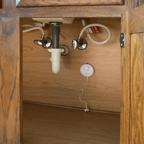 Vista 4 de SABRE sensor de alarma de fugas o desborde de agua, con cables, sirena de 110 dB – Fácil instalación propia