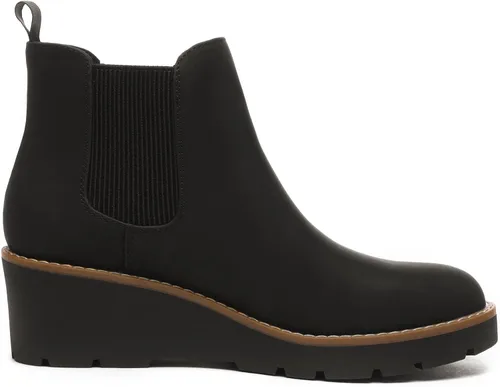 Vista 2 de Athlefit Botas Chelsea de cuña para mujer, con plataforma elástica, suela de lengüeta, botines de cuña