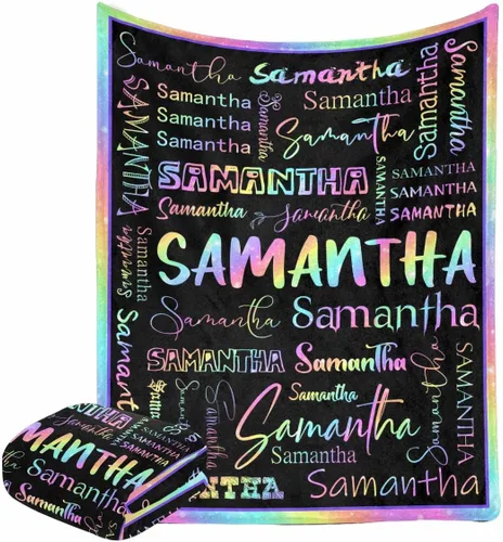 Vista 15 de Manta personalizada con nombre con fuente diferente y colorida para niños, mujeres y hombres, divertida decoración personalizada para el hogar, cama