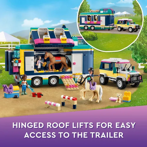 Vista 5 de LEGO Friends Remolque de Espectáculo Ecuestre 41722, juguete de caballo para niñas y niños de 8 años en adelante con 2 caballos, coche SUV