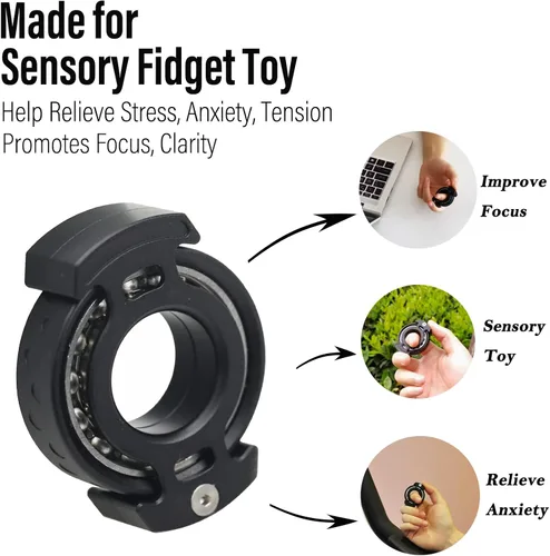 Vista 5 de FREELOVE Metal Ring Fidget Toys for Men Adults, Aluminum Alloy, Chain Bike Sound Anxiety Ring, Nuclear Reactor Design with 6804 Ball Bearing Finger