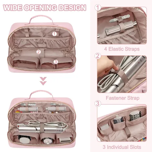 Vista 9 de Fasrom Bolsa de viaje para herramientas capilares compatible con Shark Rosa