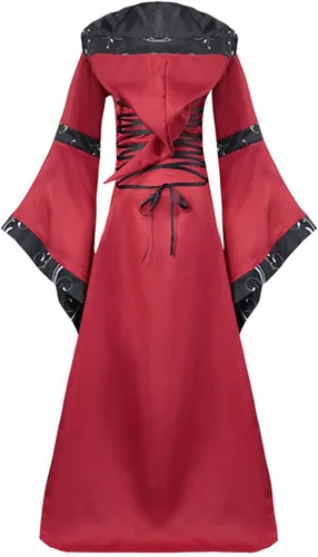Vista 2 de Disfraz de bruja victoriana de Halloween para mujer, vestido vintage con capucha para adultos, vestido medieval renacentista