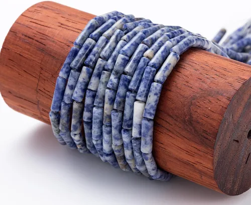 Vista 4 de Granos de tubo cilíndrico de sodalita azul natural, 0.157x0.512 in, 15.0 instr sueltas semi piedras preciosas para hacer pulseras, collares, aretes