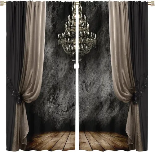 Vista 13 de Cortinas góticas de luna y bosque, color negro oscuro, naturaleza, estrella, paisaje, bosque, niebla, paisaje, impreso, para ventana, sala de estar