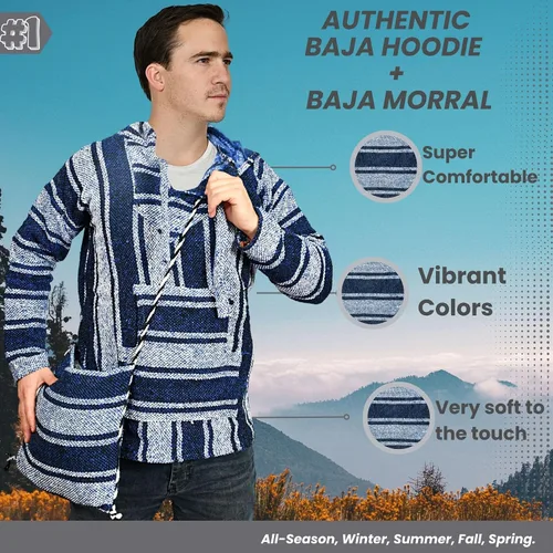 Vista 2 de Baja - Alfombra mexicana con capucha y bolsa de hombro incluida, Serape hippie cálido