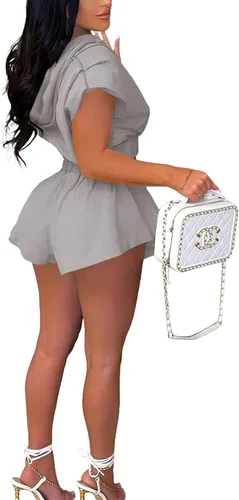 Vista 2 de LYANER Conjunto de dos piezas con capucha y pantalones cortos para mujer