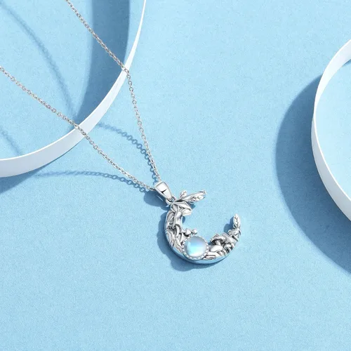 Vista 3 de YAFEINI Joyería de hongos de plata de ley 925 con piedra lunar, aretes colgantes de hongos, regalos de hongos para mujeres y niñas, Piedra lunar