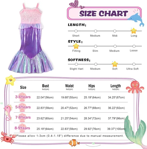 Vista 3 de AmzBarley Vestido de sirena para niñas pequeñas, disfraz de princesa para fiesta de cumpleaños, Halloween