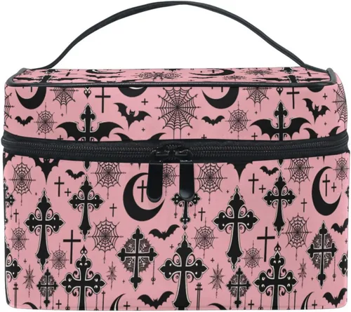 Vista 10 de Bolsa de Maquillaje, Estuche de Maquillaje Organizador de Viaje con Diseño de Calavera y Flores, Estuche de Cosméticos, Bolsas de Aseo para Niñas