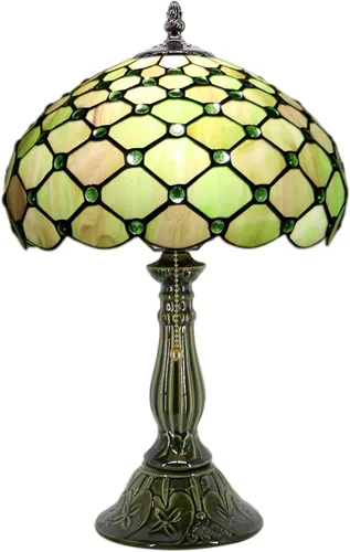 Vista 12 de Tiffany Style Stained Glass Table Lamp 18.5 Inch - Blue Peacock Tail 12X12X18.5 Inch, E26 Bulb Base，Pull Chain Switch, Ceramic Base, Bedside