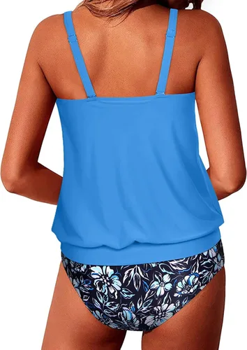 Vista 2 de Yonique - Trajes de baño tipo blusón, estilo tankini y de dos piezas, para mujer, diseño modesto y con ajuste holgado