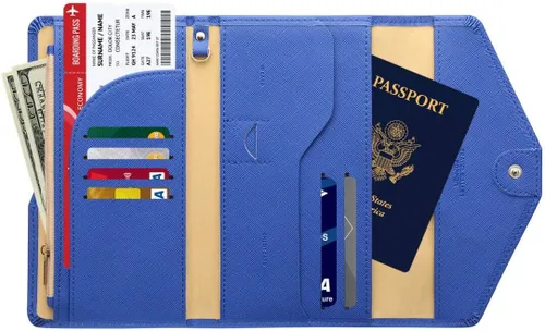 Vista 22 de Zoppen - Billetera de viaje con bloqueo RFID multiusos (Ver.4) Portatarjetas de pasaporte y vacunas, organizador de documentos de tres pliegues
