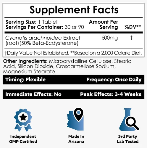 Vista 5 de Nootropics Depot Beta Ecdysterona/20-hidroxiecdisona 50% cápsulas 500mg Extracto de cianotis aracnoidea Fitoecdisteroide 30
