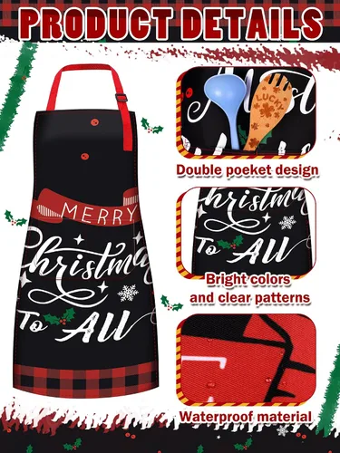 Vista 2 de 6 Pcs Christmas Aprons for Women Xmas Tree Aprons with Pockets Vintage Adjustable Baking Supplies for Adults