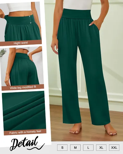 Vista 18 de Neer - Conjunto de 3 pantalones de yoga de pierna ancha para mujer - Pantalones deportivos cómodos, holgados, de cintura alta y casuales