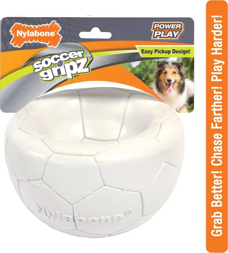 Vista 12 de Nylabone Power Play Gripz Pelota de fútbol de fieltro con cuerda de agarre de goma, pelota con pito para perros, mediana (1 unidad)